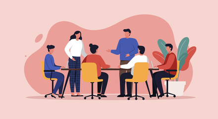 Diverse business team collaborating in a modern office meeting, discussing ideas and working together. Ideal for showcasing teamwork, innovation, and a positive workplace environment.