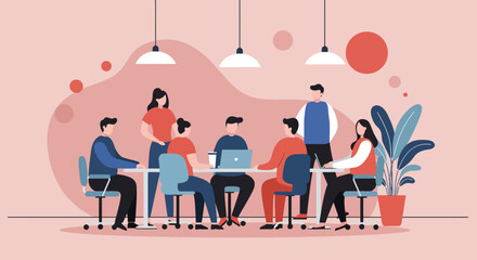 Diverse team of professionals collaborating in a modern office meeting, fostering ideas and productivity. Ideal for business, teamwork, and startup concepts.