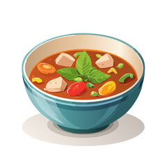 Bowl of healthy tomato soup with tofu basil and vegetables vector illustration. Nutritious meal for lunch or dinner vegetarian food.
