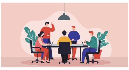 Diverse team collaborating in a modern office, discussing ideas and working on projects. Fostering innovation, teamwork, and business success.