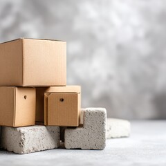 Boxes Stacked on Concrete Blocks
