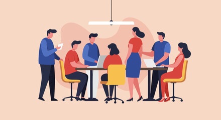 Diverse business team collaborating in a modern office meeting, discussing projects and strategy. Ideal for corporate teamwork and professional development concepts.