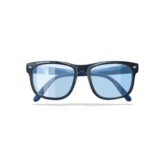 Fototapeta premium Illustrated blue tinted glasses with black frames on a black background.