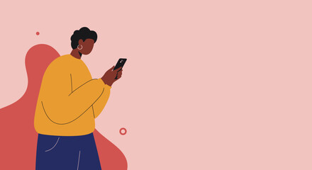 Modern person using a smartphone, connected to the digital world. Ideal for technology, communication, lifestyle, or social media concepts with copy space.