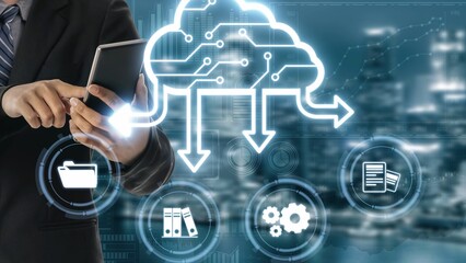 Cloud computing, cloud strategy, and cloud technology transforming digital infrastructure with scalable services, secure data storage, and cloud-based digital business solutions. Muxer