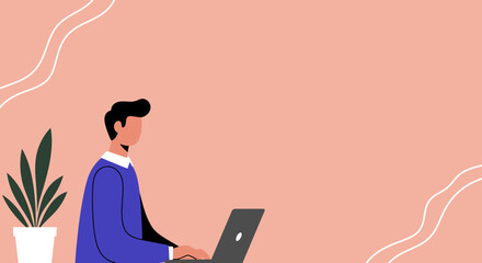 Professional man focused on his laptop in a modern, minimalist work environment. Ideal for business, remote work, or technology concepts.