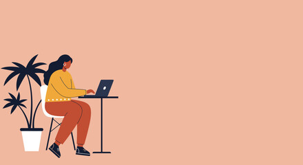 A young woman works remotely on her laptop with a stylus, demonstrating productivity and modern freelance lifestyle in a calm, focused setting. Ideal for business, tech, or education concepts.