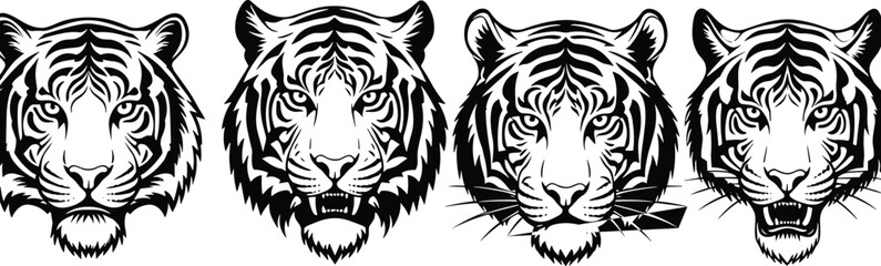 Tiger head vector illustration, wild animal face clipart, jungle predator artwork, big cat graphic silhouette, fierce wildlife icon design