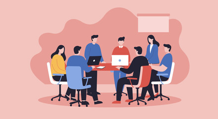 Team collaboration in a modern office meeting, showcasing professionals working together with laptops. Ideal for business, teamwork, and corporate communication concepts.