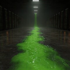 Green Liquid Flowing Through a Dark Hallway