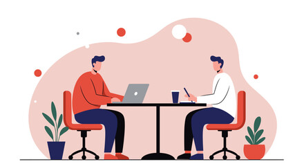 Two men collaborating at a modern office or cafe. Ideal for business, teamwork, remote work, freelance, or meeting concepts.