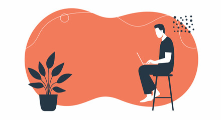 Man working remotely on a laptop in a casual, minimalist setting. Ideal for themes of home office, online learning, productivity, and modern lifestyle.