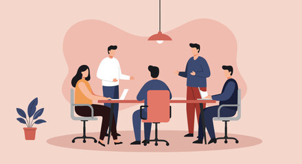 Business professionals collaborating in an office meeting. A diverse team discusses ideas and strategies, fostering teamwork and productivity in a modern corporate environment.