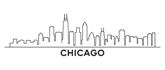 Fototapeta premium Chicago city Line Art skyline horizontal banner. Black Chicago city, USA. Vector template for your design. with white background