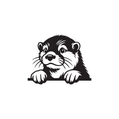 otter head silhouette line art vector illustration with a white background