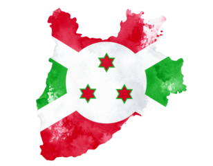 Burundi Map in Authentic Watercolor with Flag Colors PNG.