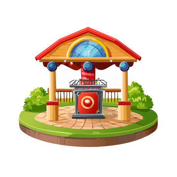 Whimsical Roundabout Ride Isolated Cartoon Style Illustration on a Patch of Green Grass, Nostalgic and Colorful Playground Fun