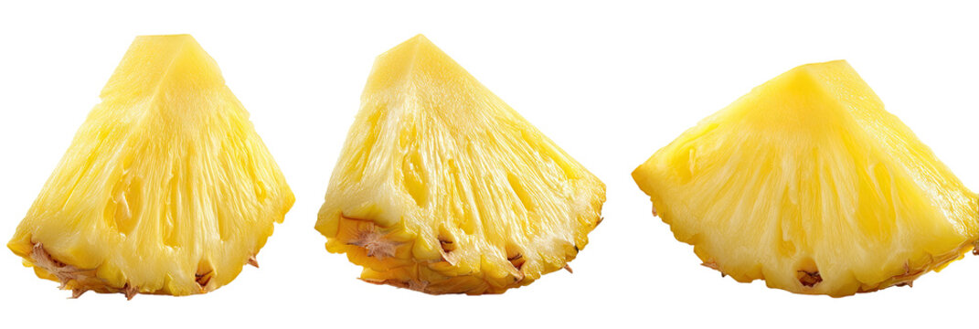 Three triangular slices of ripe pineapple