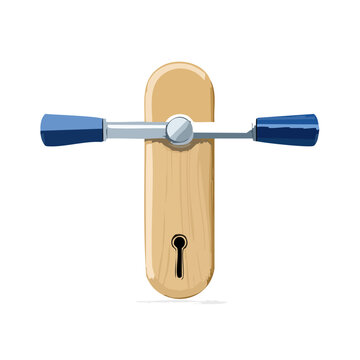 Illustrated woodworking clamp illustration features a cartoon wooden clamp with blue handles on a black backdrop