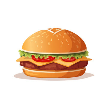 Illustration of a cheeseburger with beef lettuce tomato and cheese layers Fast food graphic icon