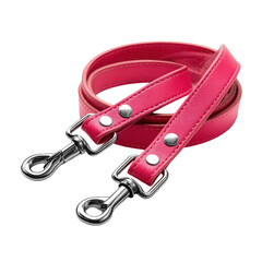 Pink dog leash with metal clasps isolated on a transparent background