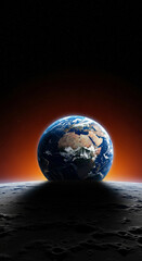Fototapeta premium Spectacular Earth rise over lunar surface, a stunning cosmic view from the moon in deep space