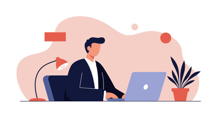 Focused professional working on a laptop at a modern workspace. Illustrates productivity, remote work, business, and contemporary lifestyle concepts.