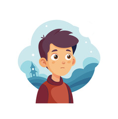Distant Boy Thinking – Minimal Vector Illustration on White Background.