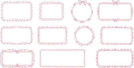 Art & IllustrationHand-drawn pink decorative frames, cute doodle borders, floral and ribbon design elements for invitations, scrapbooking, cards, and labels.