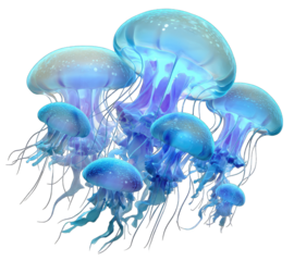 Group of luminous jellyfish