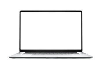 Laptop computer with blank white screen.