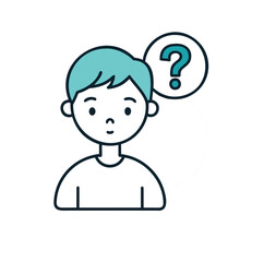 Boy with Question Mark Icon – Outline Vector Symbolizing Curiosity and Confusion