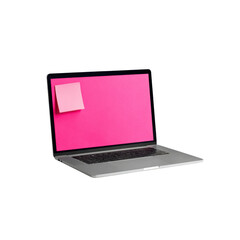 Modern Laptop with Pink Screen and Sticky Note - Technology and Productivity Concept