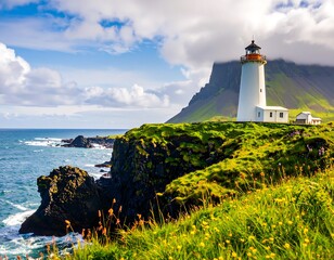 Lighthouse on a scenic Icelandic coast