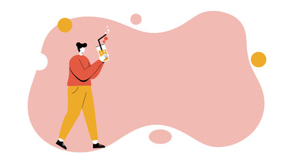 Minimalist illustration of a person enjoying a refreshing drink with a straw. Ideal for beverage marketing, healthy lifestyle content, or summer promotions with ample copy space.