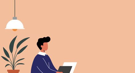 Man working efficiently on a laptop in a modern home office setting, representing remote work, productivity, and online education.