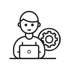 Black and White Line Icon Depicting Male Character – Minimal Vector.