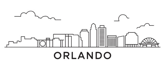 Obraz premium Orlando Line Art skyline silhouette. Landscape Orlando, Florida. Vector illustration. with white background