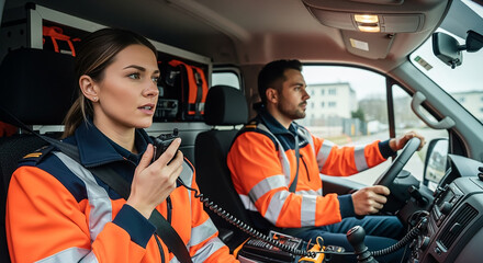 Paramedics Driving Ambulance While Using