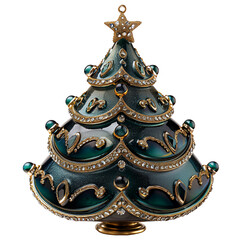 Ornate Jeweled Christmas Tree Figurine on Transparent Background