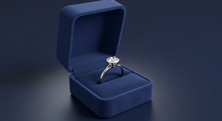 Diamond Engagement Ring in a Blue Jewelry Box.