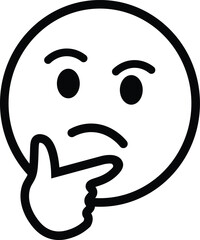 A minimalist line art icon depicting a thinking face, a vector graphic symbol for contemplation, questioning, and deep thought