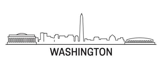 Washington Line Art skyline silhouette. Landscape Washington DC. Vector illustration. with white background