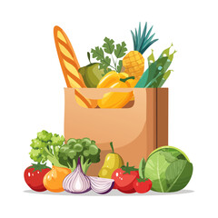 Grocery bag full of fresh vegetables and fruit illustration healthy food lifestyle