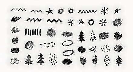 Hand-drawn design elements:  shapes, textures, and simple holiday icons.