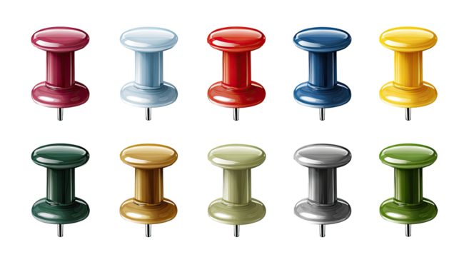 Colorful push pins in various shades