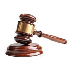 Fototapeta premium Wooden judge's gavel and sound block isolated on a transparent background