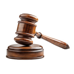 Fototapeta premium Wooden judge's gavel and sound block isolated on a transparent background