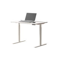 Modern White Electric Height Adjustable Standing Desk with Laptop and Mouse