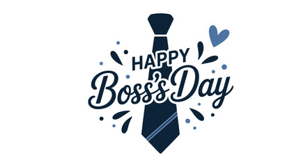  Happy Boss's Day design with dark blue necktie, heart, and decorative droplets—ideal for corporate greetings, cards, and workplace appreciation